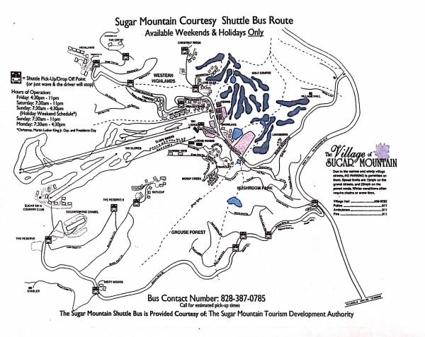 Village and Shuttle Pickup Map  Sugar Mountain Lodging